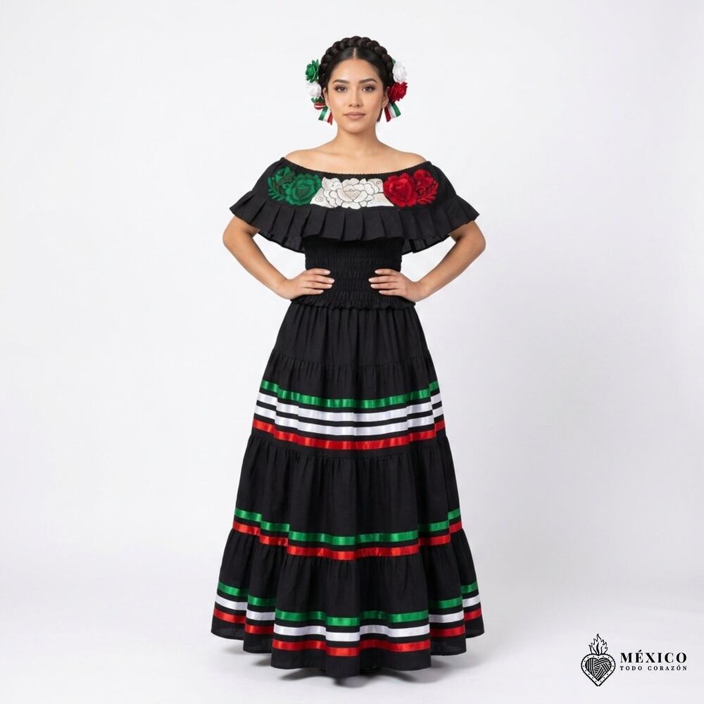 Multicolor Tricolor Mexican Chiapas Blouse  Elastic Bodice TraditionalTop XS/S/M
